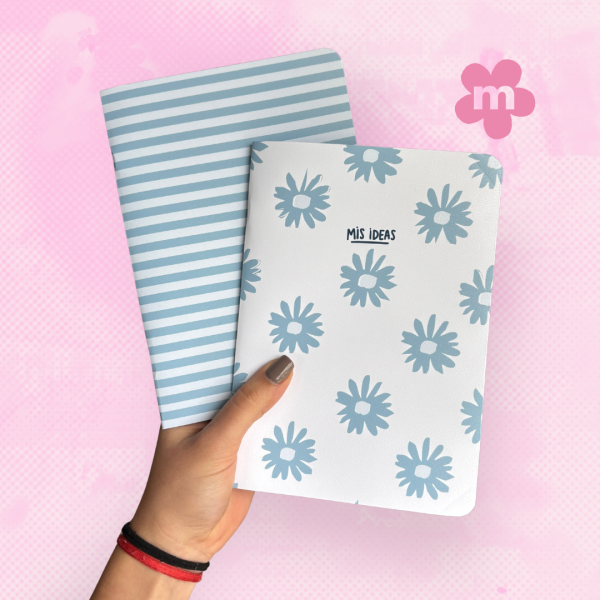 Combo FLORES | 2 cuadernos A5 tapa flex | 1 liso + 1 rayado