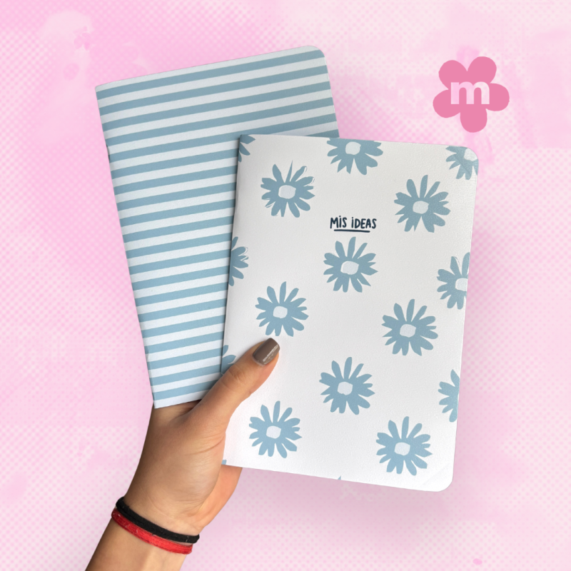 Combo FLORES | 2 cuadernos A5 tapa flex | 1 liso + 1 rayado